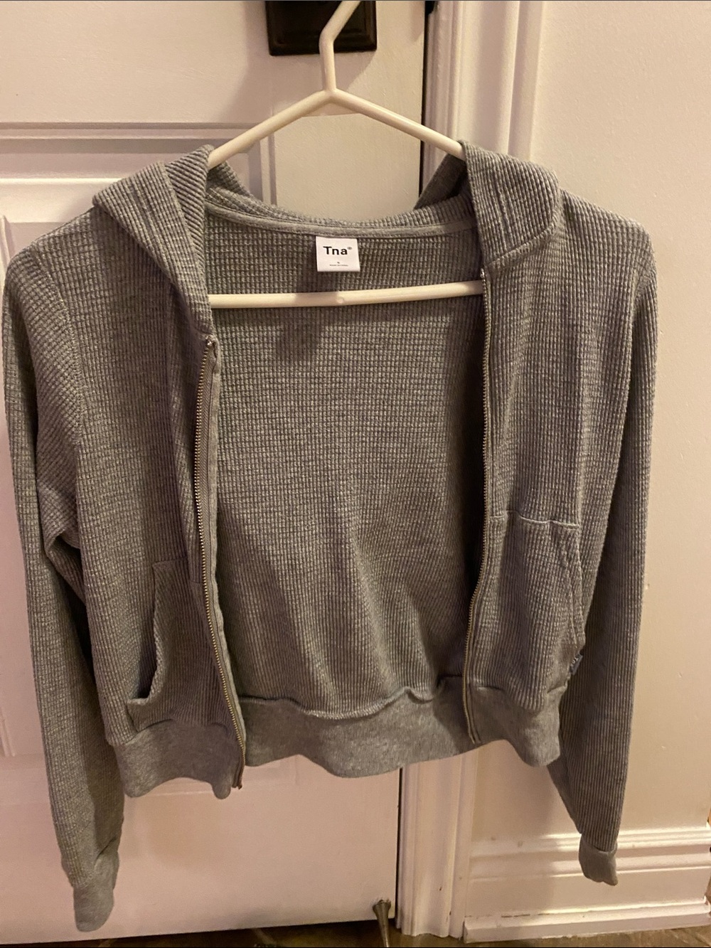 Aritzia Ribbed Zip Hoodie in Light Grey